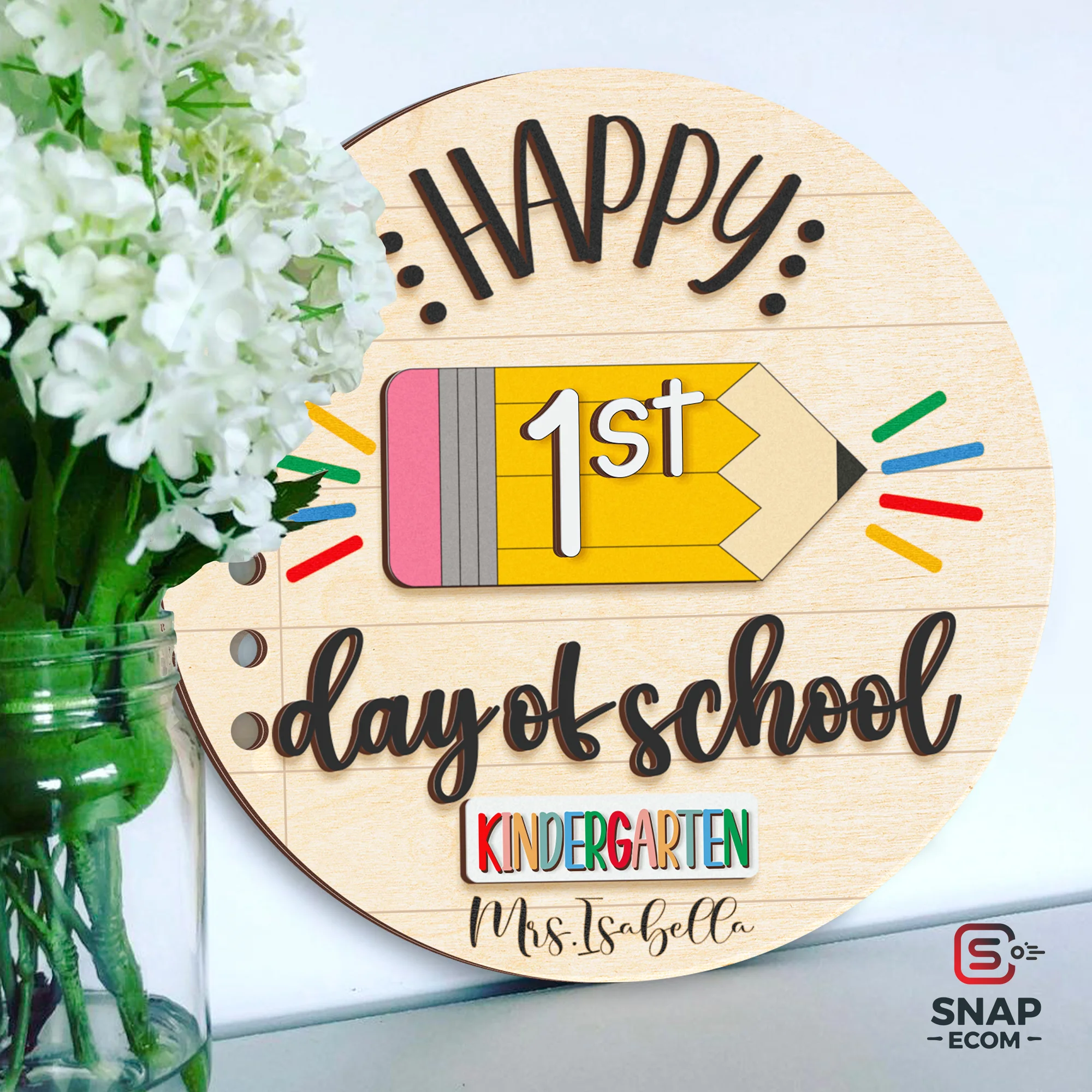 Persionalized First Last Day of School Sign Round Wood - 2 layers - 3