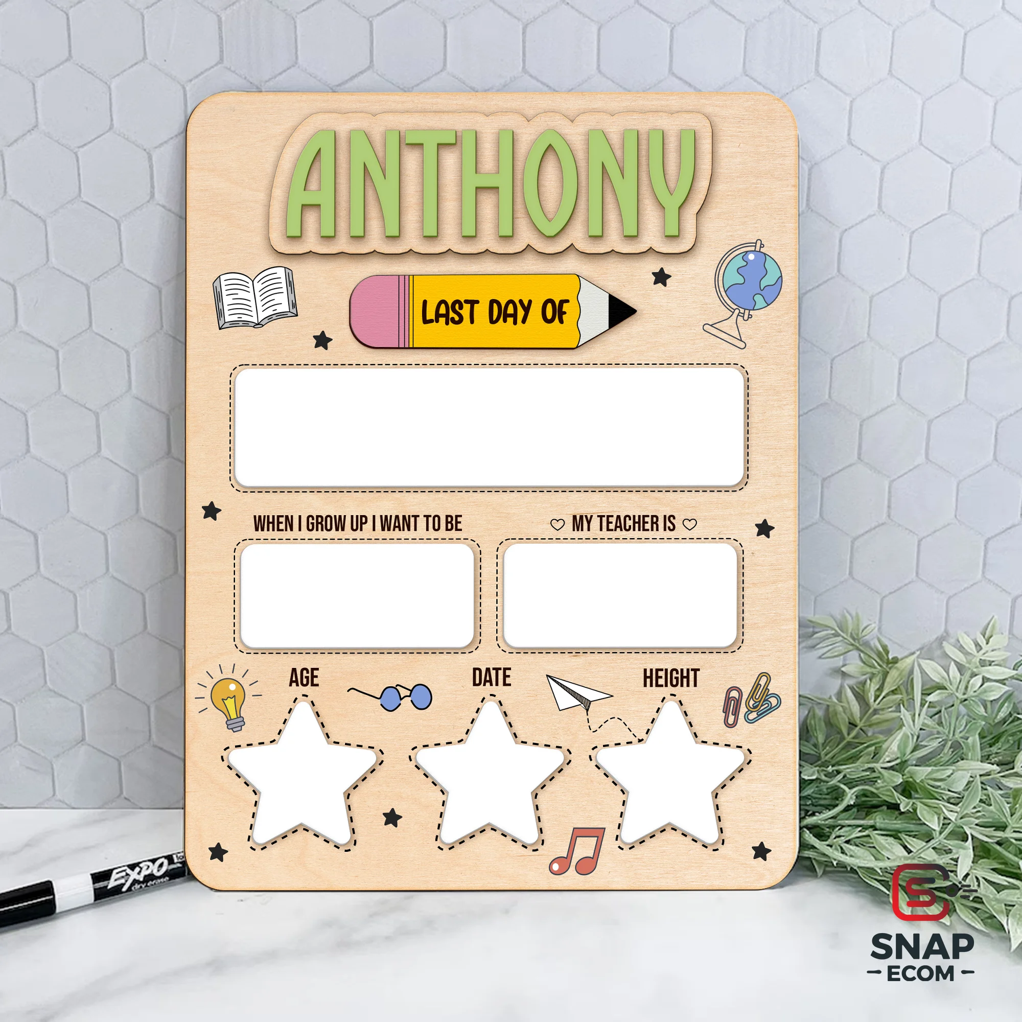 Persionalized First/ Last Day of School Sign Mix Wood and Acrylic - 3 layers - 3