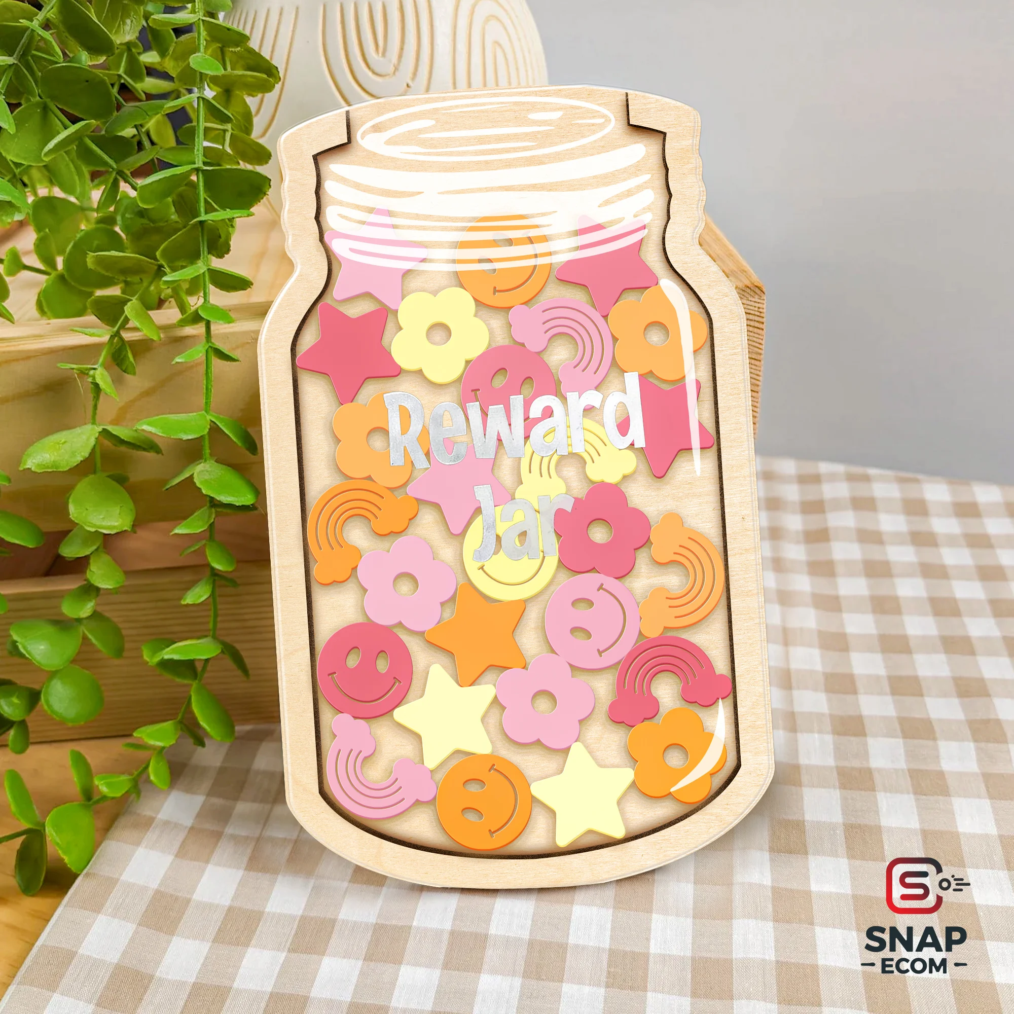 Personalized Reward Jar for Kids Mix Wood and Acrylic - 3 layers - 3