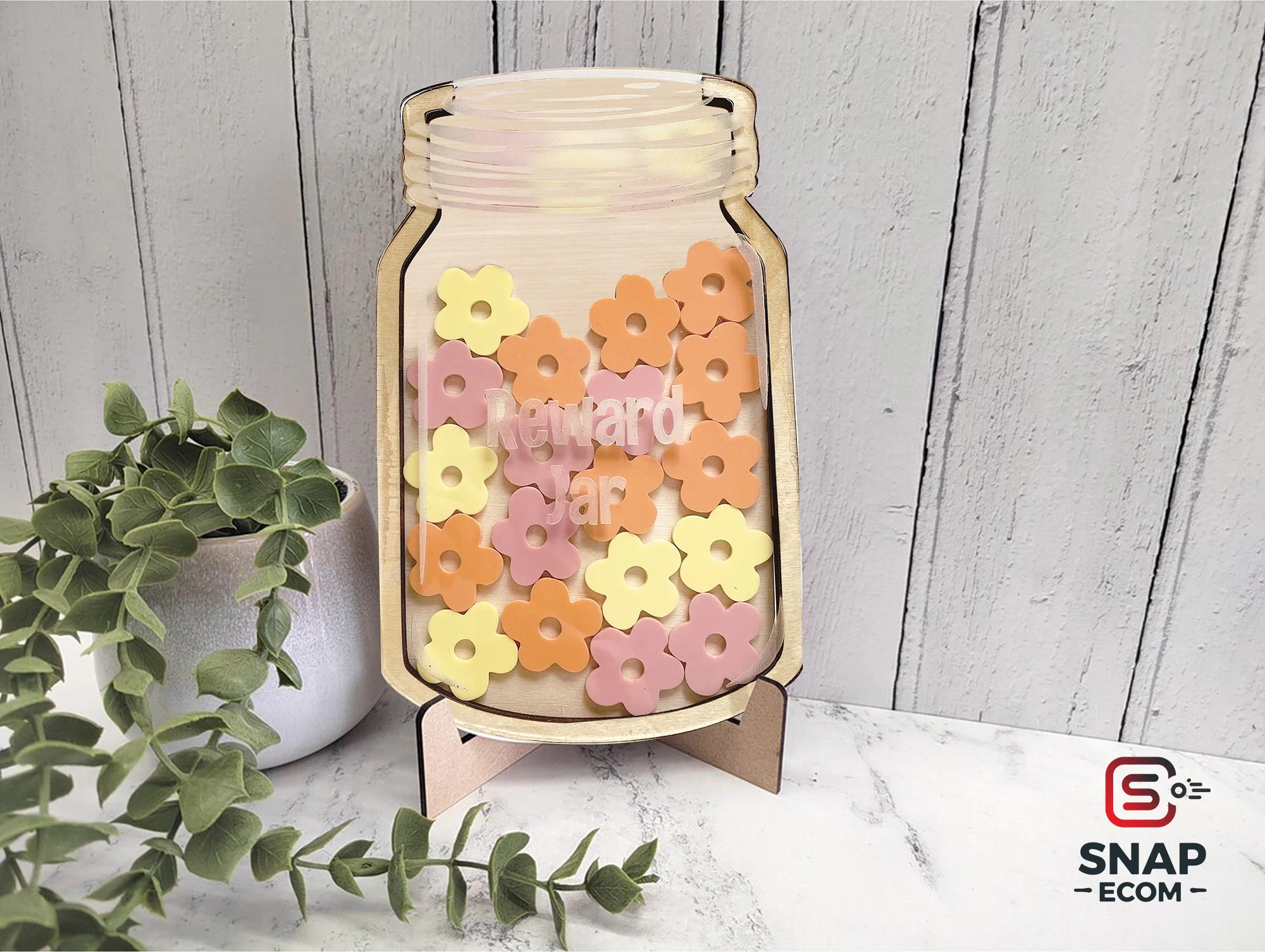 Personalized Reward Jar for Kids Mix Wood and Acrylic - 3 layers - 4