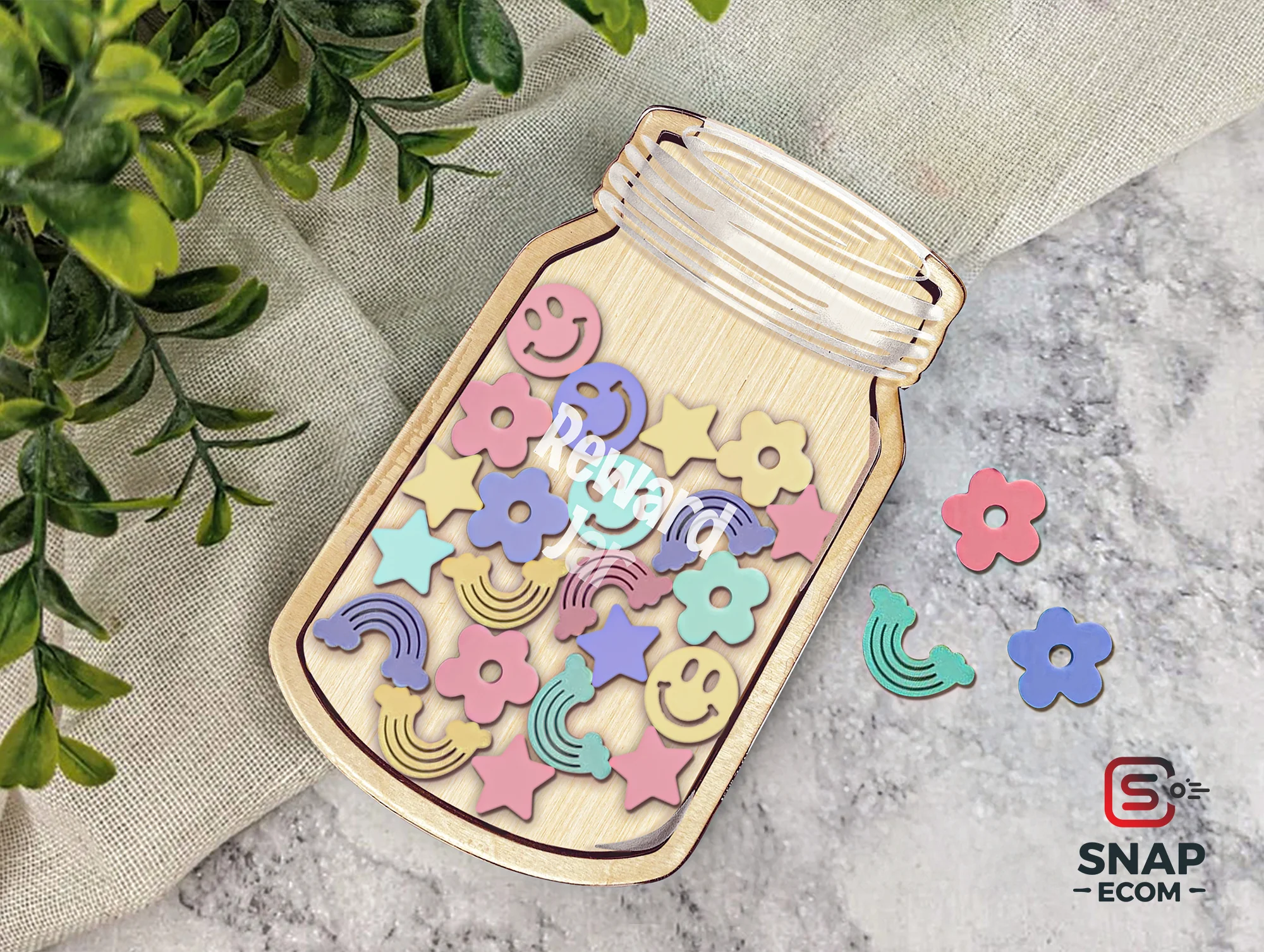 Personalized Reward Jar for Kids Mix Wood and Acrylic - 3 layers - 6