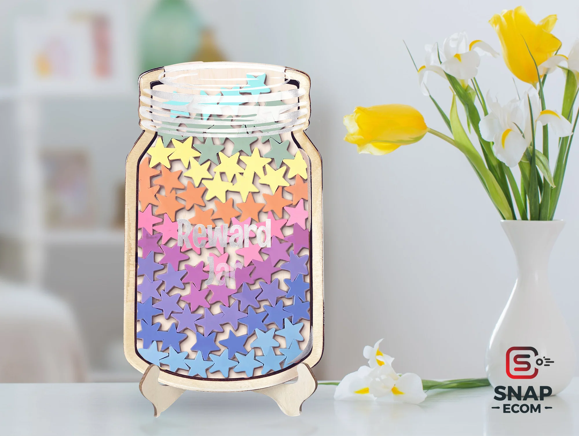 Personalized Reward Jar for Kids Mix Wood and Acrylic - 3 layers - 9
