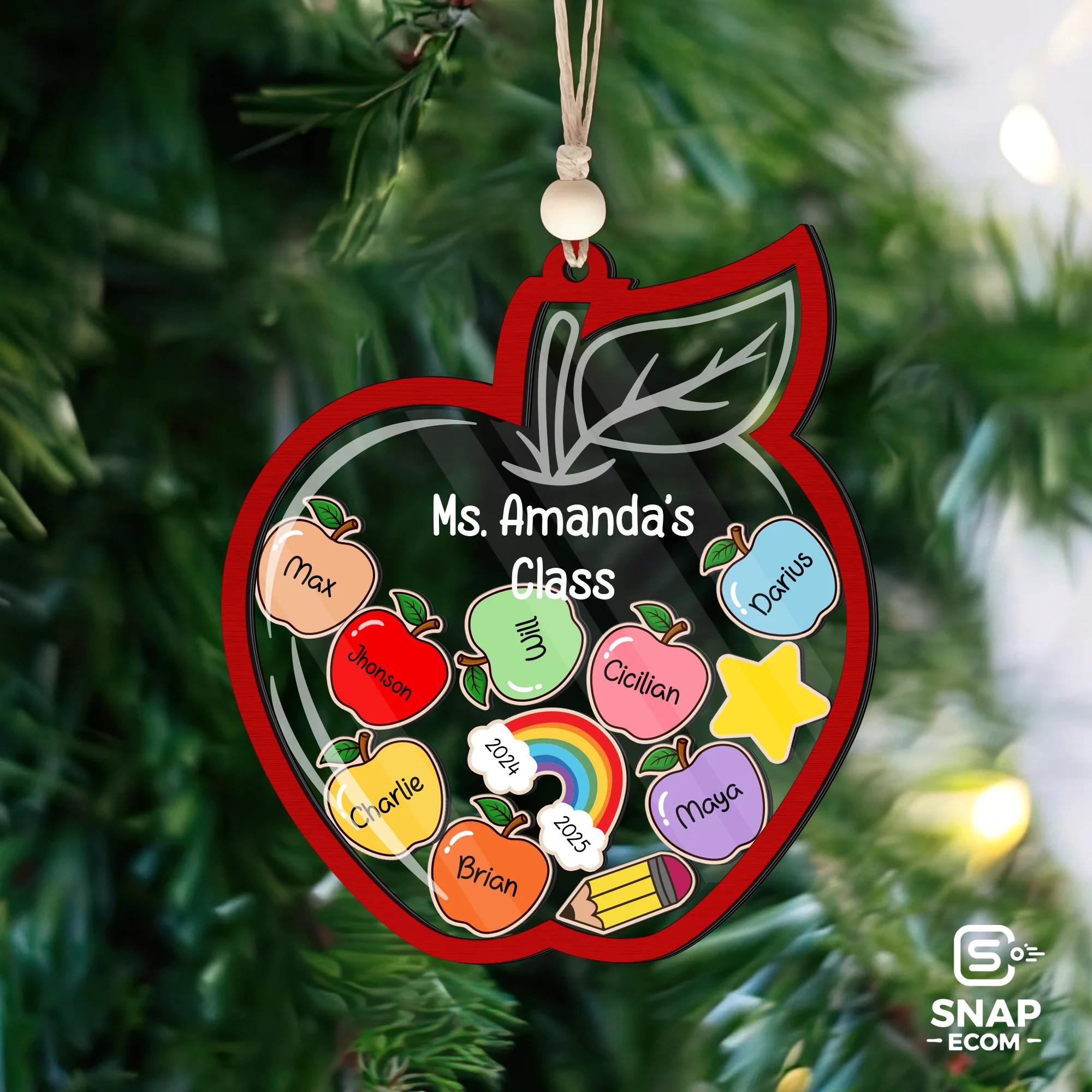 Personalized Teacher Gift Mix Wood and Acryic Ornament - 3 layers - 2