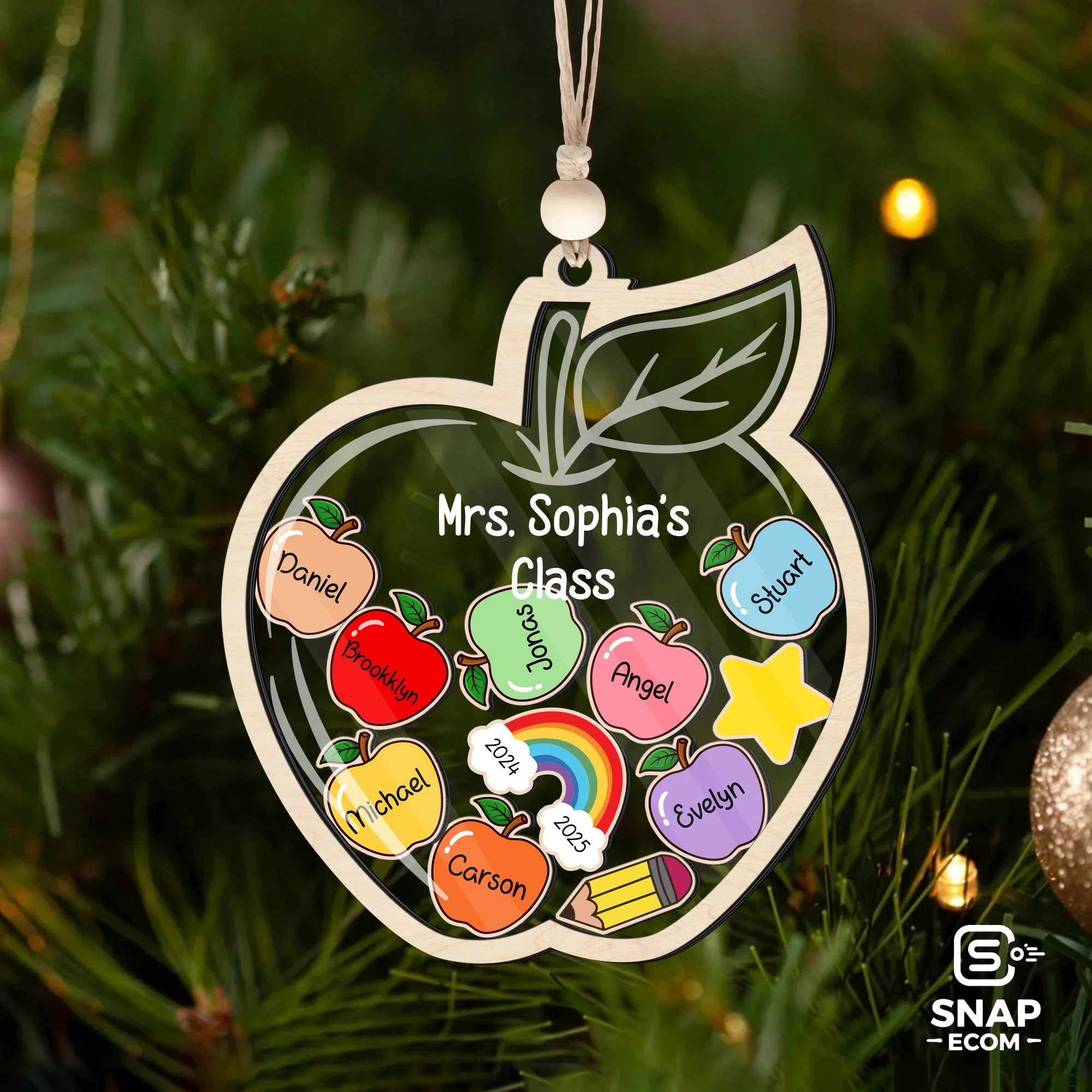 Personalized Teacher Gift Mix Wood and Acryic Ornament - 3 layers - 3