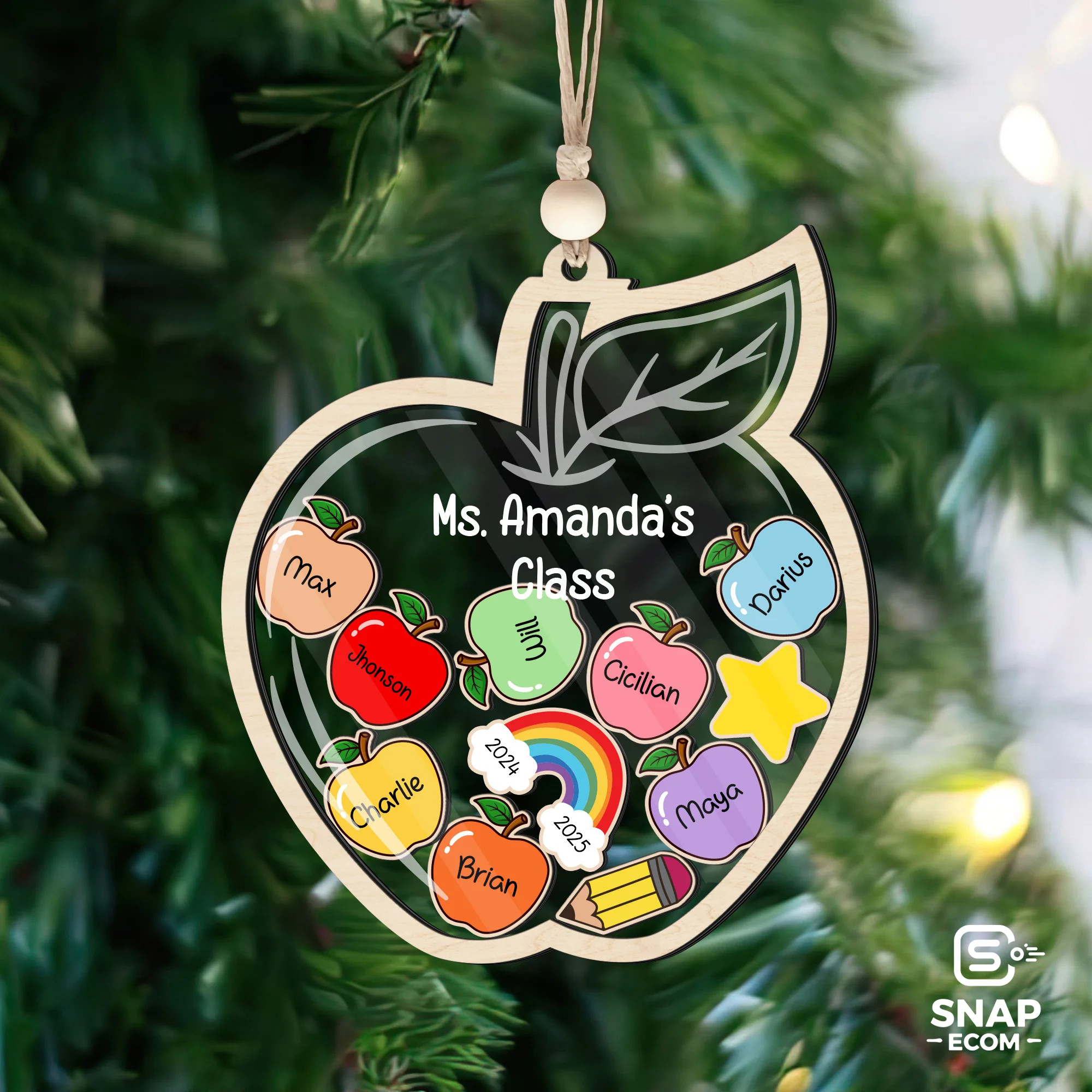 Personalized Teacher Gift Mix Wood and Acryic Ornament - 3 layers - 4