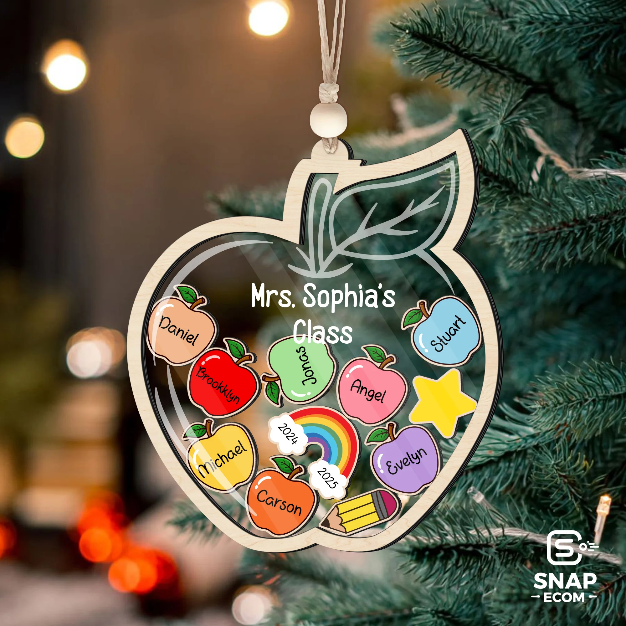 Personalized Teacher Gift Mix Wood and Acryic Ornament - 3 layers - 5