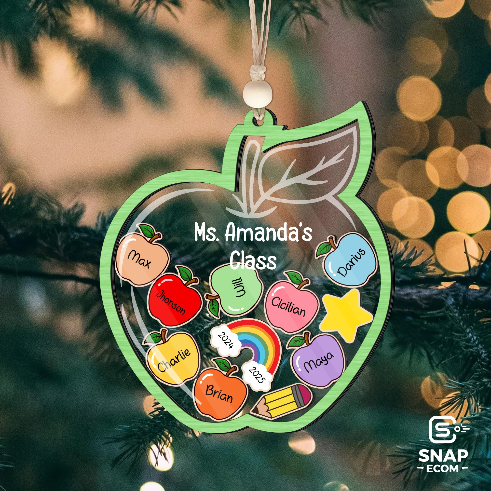 Personalized Teacher Gift Mix Wood and Acryic Ornament - 3 layers - 7