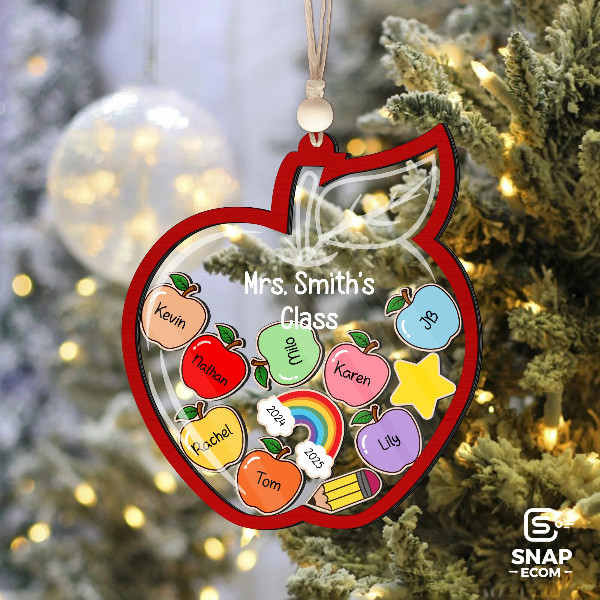 Personalized Teacher Gift Mix Wood and Acryic Ornament - 3 layers - 8